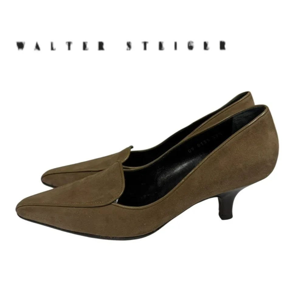Walter Steiger Vintage Women's Pointed Toe Suede Leather Pumps Heels 37.5